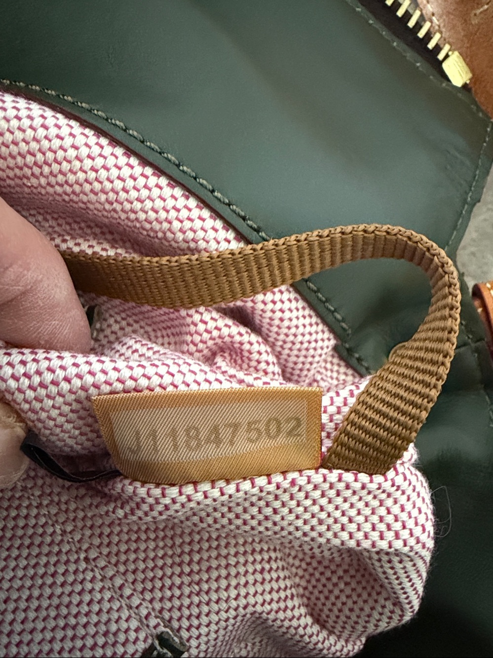 Dooney & Bourke Dark Green Leather Bucket Bag with Tan Trim - Picture 5 of 5